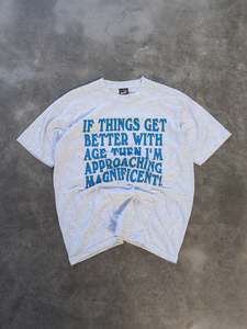 Vintage Sale: Vintage 90s Grey "Things Get Better With Age" Graphic Tee (L)