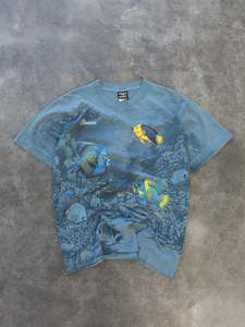 Vintage 90s Blue Bonaire Fish AOP Wildlife Tee (M)