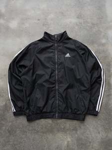 Vintage Black Adidas 3-Stripe Windbreaker Jacket (L)