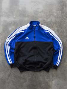 Vintage Blue and Black Adidas Track Jacket (XL)