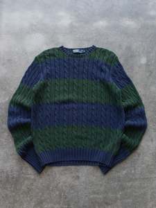 Earth Tones: Vintage Ralph Lauren Navy and Green Cable Knit (S)