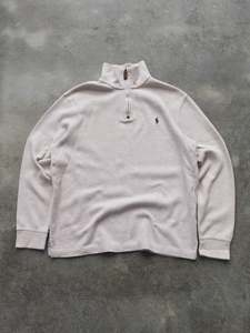 Knitwear: Vintage Cream Ralph Lauren Quarter Zip Knit (M)
