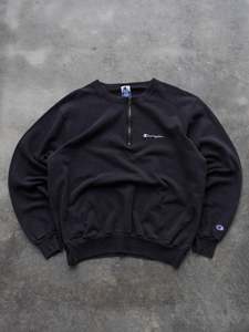 Vintage Black Champion Quarter Zip Sweatshirt (XL)