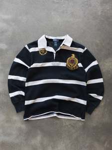 Kids Vintage: Vintage Ralph Lauren Black & White Striped Rugby Shirt (12–14Y)