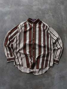 Earth Tones: Vintage Cream & Burgundy Striped Tommy Hilfiger Shirt (L)