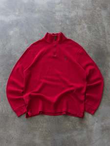 Vintage Sweatshirts: Vintage Red Ralph Lauren Quarter Zip Knit (M)