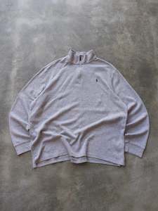 Vintage Sweatshirts: Vintage Grey Ralph Lauren Quarter Zip Knit (XL)