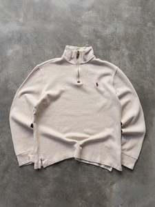 Knitwear: Vintage Polo Ralph Lauren Cream Quarter Zip Knit (M)