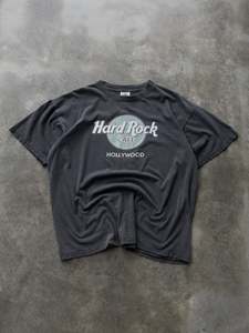 All Vintage2: Vintage 90s Faded Black Hard Rock Cafe Hollywood Tee (XL)