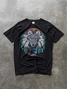 Vintage 90s Black Montana Wolf Graphic Tee (L)