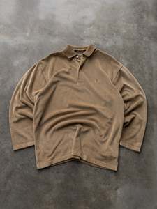 Vintage 00s Light Brown Tommy Hilfiger Velour Shirt (M)