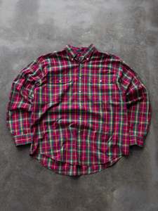 Vintage 90s Pink & Green Tommy Hilfiger Plaid Shirt (L)