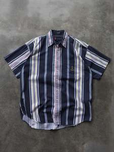 Vintage Shirts: Vintage 90s Navy Chaps Ralph Lauren Multi Stripe Short Sleeve Shirt (L)