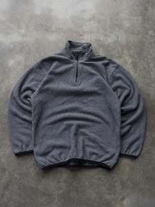 Fleece: Vintage Grey Nike Script Logo 1/4 Zip Fleece Sweatshirt (Women's S)