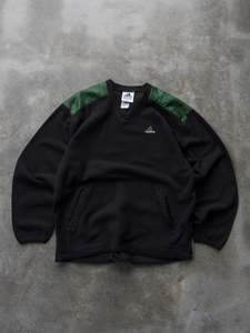 Fleece: Vintage 00s Black & Green Adidas Fleece Sweatshirt (XL)