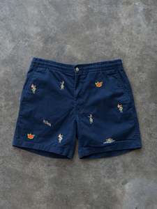 Vintage Navy Polo Ralph Lauren Aloha Embroidery Shorts (S)