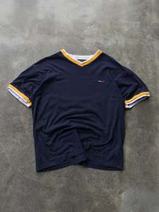 Vintage 90s Navy Tommy Jeans V-Neck Ringer Tee (2XL)