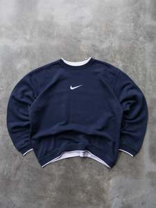 Vintage Nike: Vintage 00s Navy Nike Center Swoosh Sweatshirt (XL)