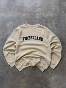 Vintage Cream Timberland Spell Out Sweatshirt (S)