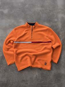 Vintage 90s Orange Tommy Hilfiger Quarter Zip Fleece Sweatshirt (L)