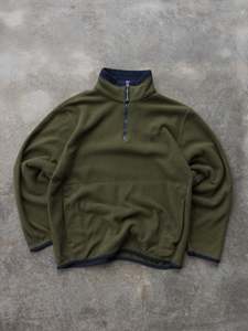 Vintage 00s Olive Nautica Competition Nautex Quarter Zip Fleece Sweatshirt (M)