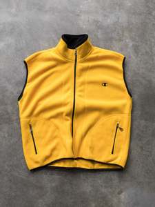 Fleece: Vintage 00s Yellow Champion Logo Fleece Vest (S)