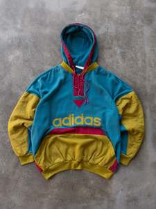 Adidas: Vintage 90s Multi-Colour Adidas Quarter Zip Hoodie (L)