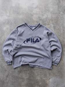 Vintage 00s Grey FILA V-Neck Sweatshirt (M)