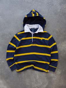 Kids Vintage: Vintage Navy and Yellow Ralph Lauren Rugby Hoodie (5Y)