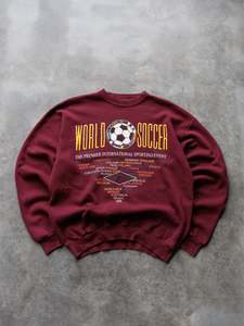 All Vintage2: Vintage 90s Maroon World Soccer Sweatshirt (M)