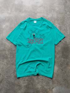 Earth Tones: Vintage 90s Teal Mickey Spell Out Tee (M)