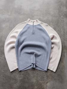 Knitwear: Vintage 00s Grey & Cream Ralph Lauren Quarter Zip Knit (XL)
