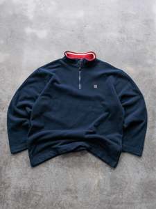 Fleece: Vintage 90s Tommy Hilfiger Quarter Zip Fleece Sweatshirt (2XL)