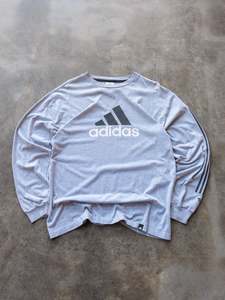 Adidas: Vintage 90s Grey Adidas Sleeve Stripe Long Sleeve (L)