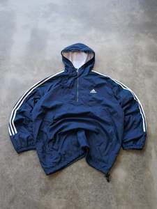 Adidas: Vintage 90s Navy Adidas Quarter Zip Windbreaker (XL)