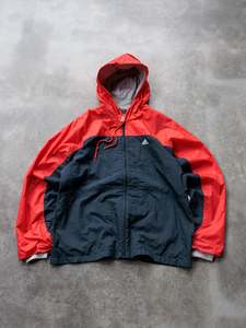 Adidas: Vintage 90s Red & Navy Adidas Windbreaker Hoodie (L)