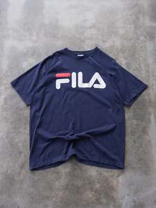 Fila: Vintage 90s Navy Fila Spell Out Tee (XL)