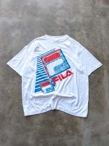 Graphic Tees: Vintage 90s White Fila Graphic Tee (XL)