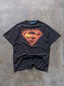 Graphic Tees: Vintage 00s Black Superman Flame Graphic Tee (L)
