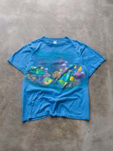 Vintage 90s Blue Tropical Fish Graphic Tee (L)