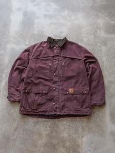 Vintage 90s Plum Carhartt Blanket Lined Duck Chore Coat (XL)