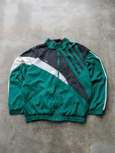 Earth Tones: Vintage 90s Teal & Black Adidas Colorblock Jacket (L)