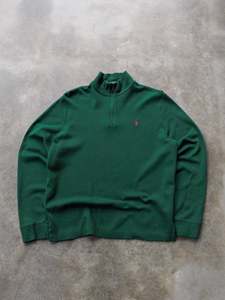 Vintage Green Polo Ralph Lauren Quarter Zip Sweatshirt (M)