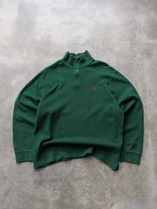 Earth Tones: Vintage 90s Green Polo Ralph Lauren Quarter Zip Sweatshirt (XL)
