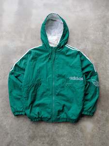 Vintage 90s Green Adidas Hooded Jacket (XL)