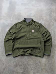 Vintage Carhartt Olive Green Quarter Zip Fleece Sweatshirt (M)