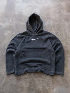 Vintage 00s Charcoal Nike Center Swoosh Fleece Hoodie (8-10Y)