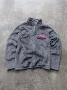 Vintage Grey & Pink Patagonia Re-Tool Full Zip Fleece Jacket (Women's L)