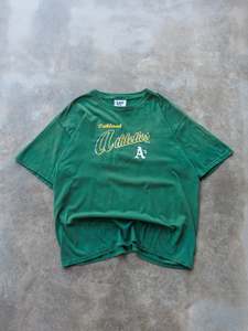 Earth Tones: Vintage 90s Green Oakland Athletics Tee (XL)