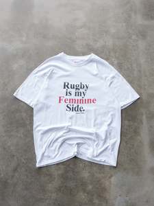 Graphic Tees: Vintage 90s Rugby is my Feminine Side Slogan Tee (2XL)